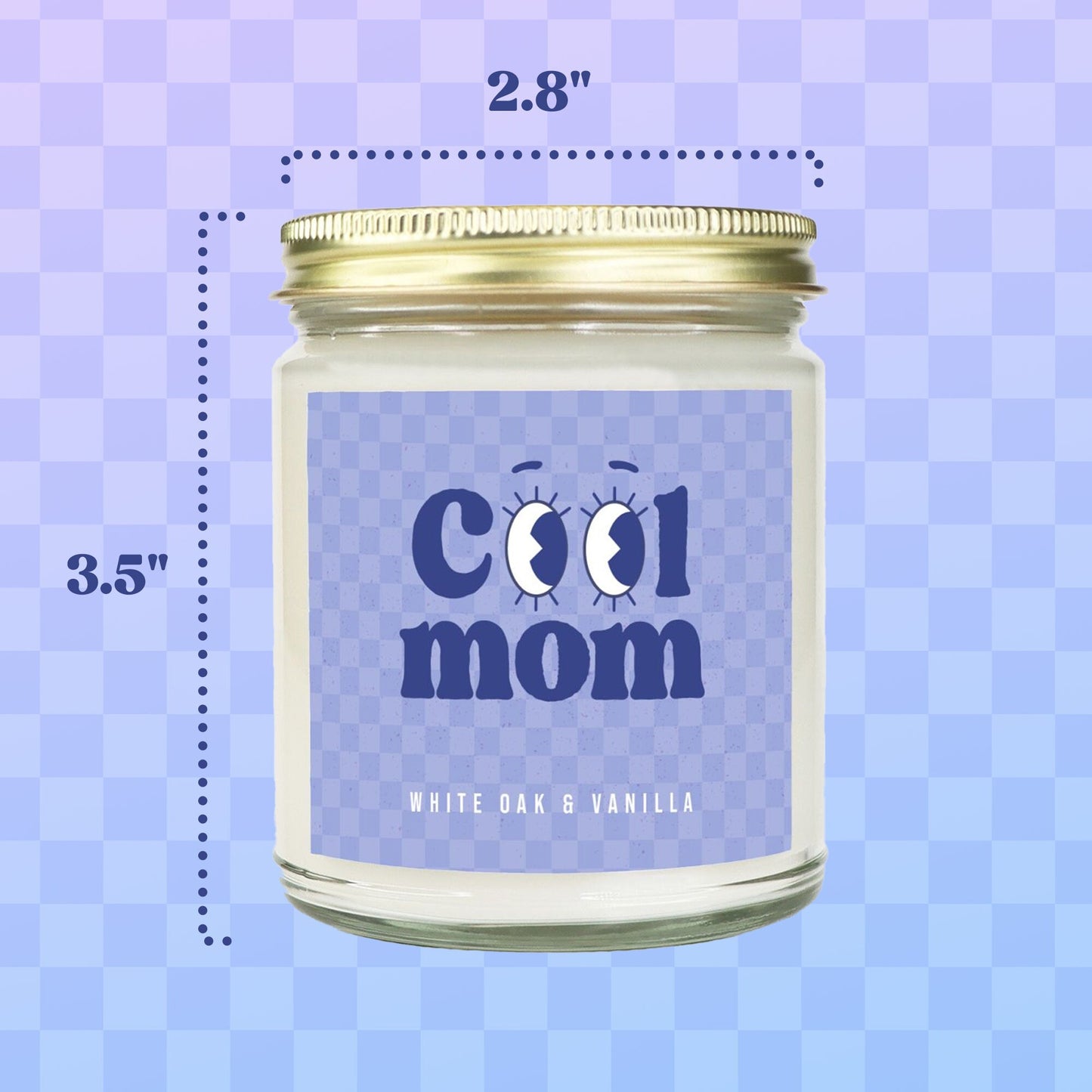 Cool Mom Coconut Soy Wax Blend Candle in Fun Periwinkle Checkered Pattern for the Trendy Mom