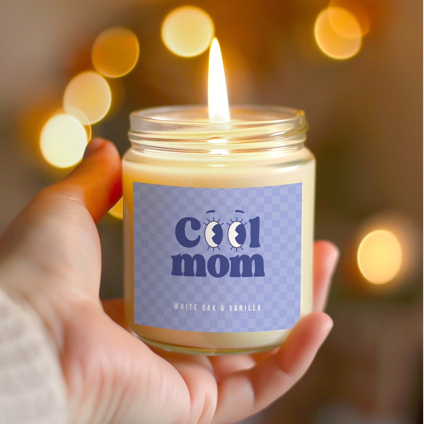 Cool Mom Coconut Soy Wax Blend Candle in Fun Periwinkle Checkered Pattern for the Trendy Mom