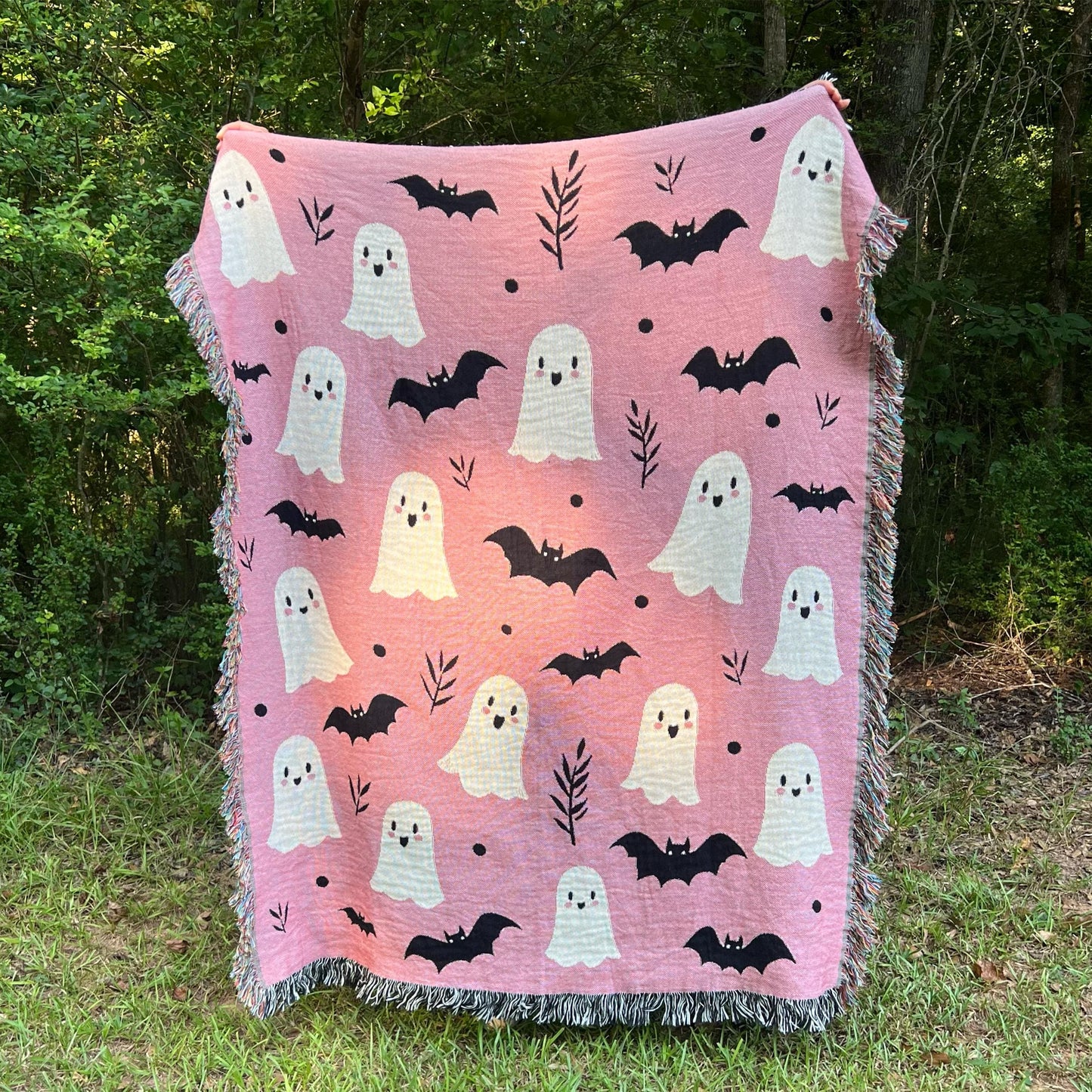 Ghosts and Bats Woven Blanket