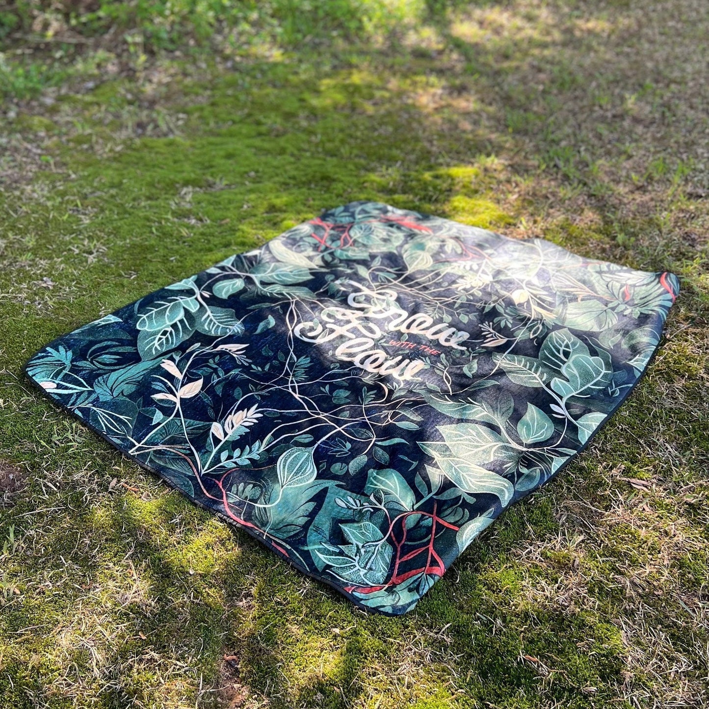 Picnic blanket nature grow with the flow ornate leaves