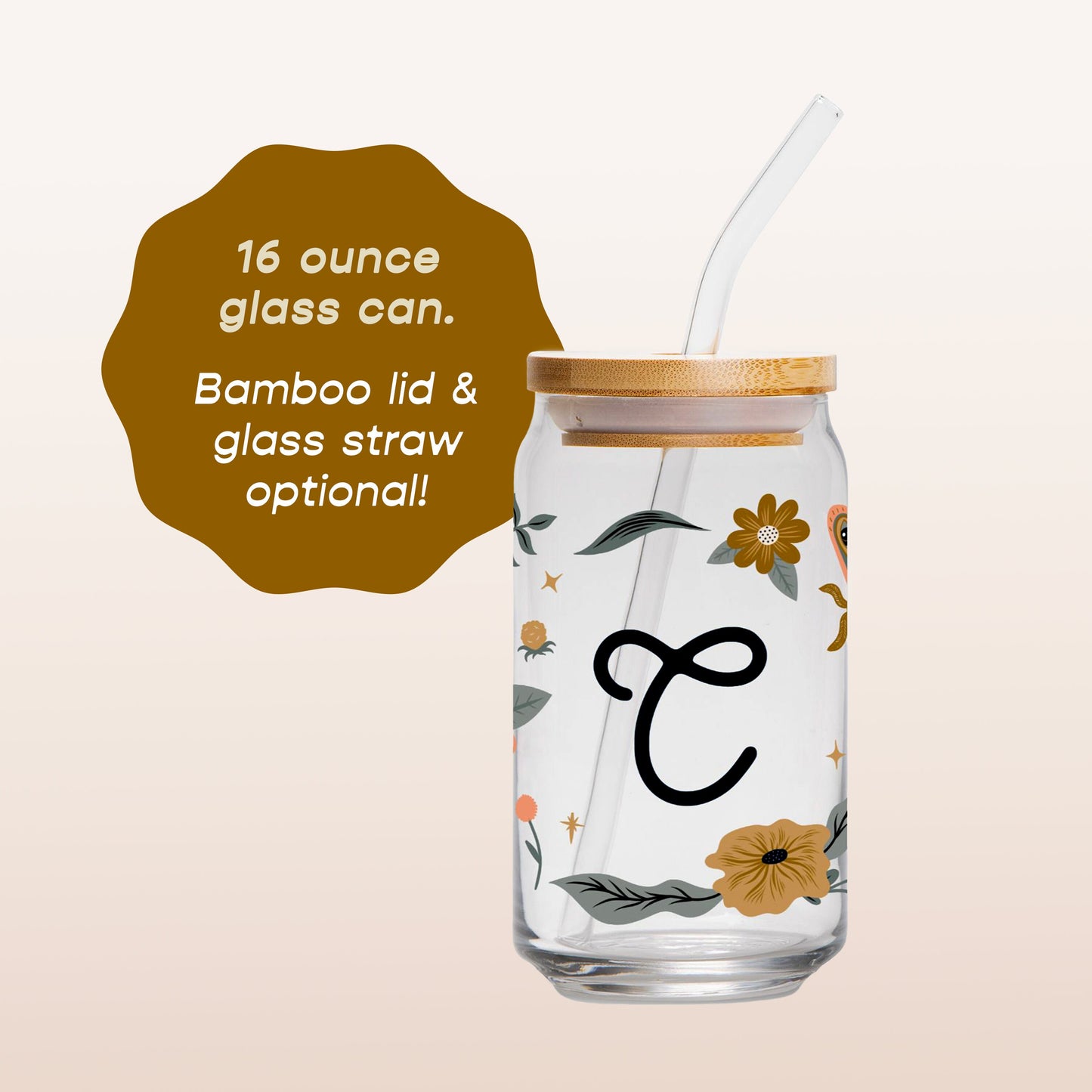 Moth and Floral Glass Tumbler