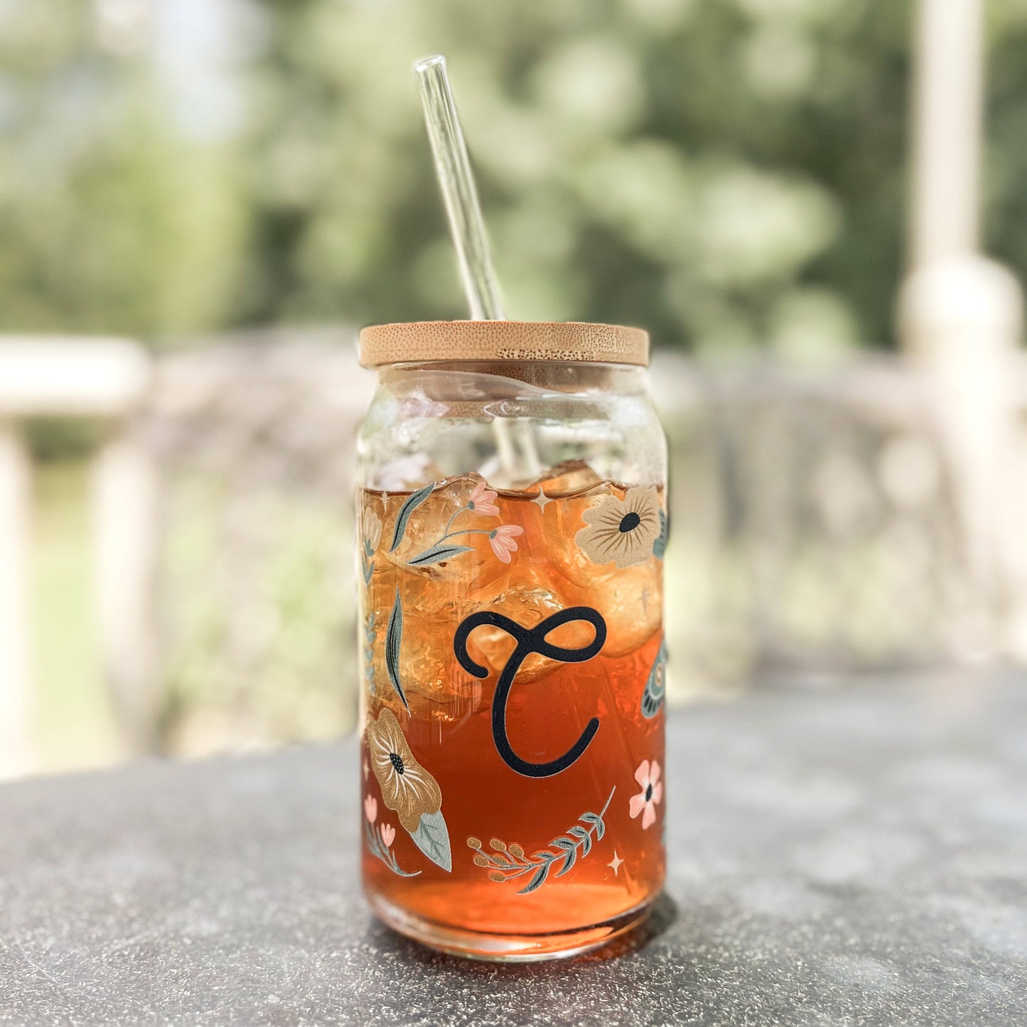 Moth and Floral Glass Tumbler