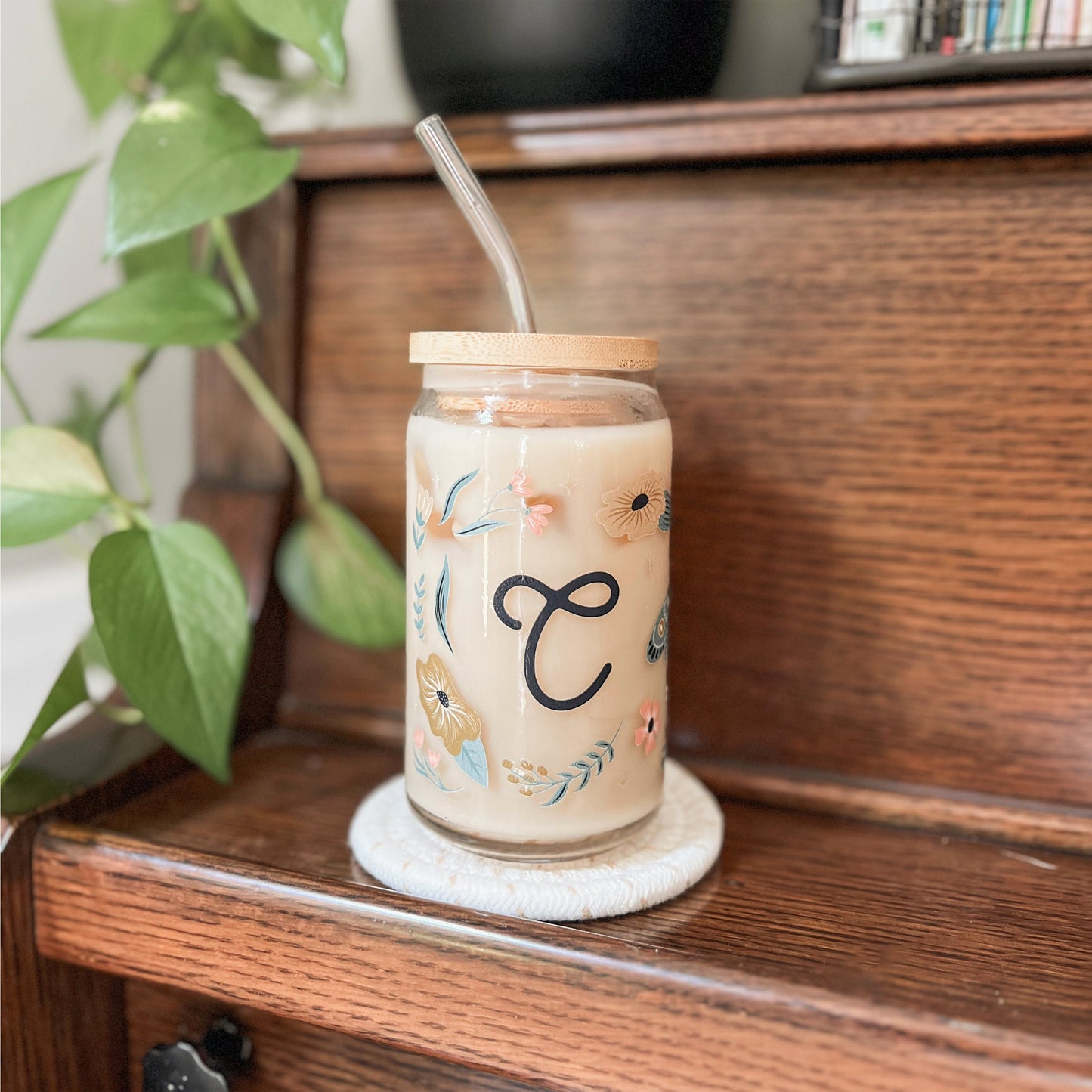 Moth and Floral Glass Tumbler
