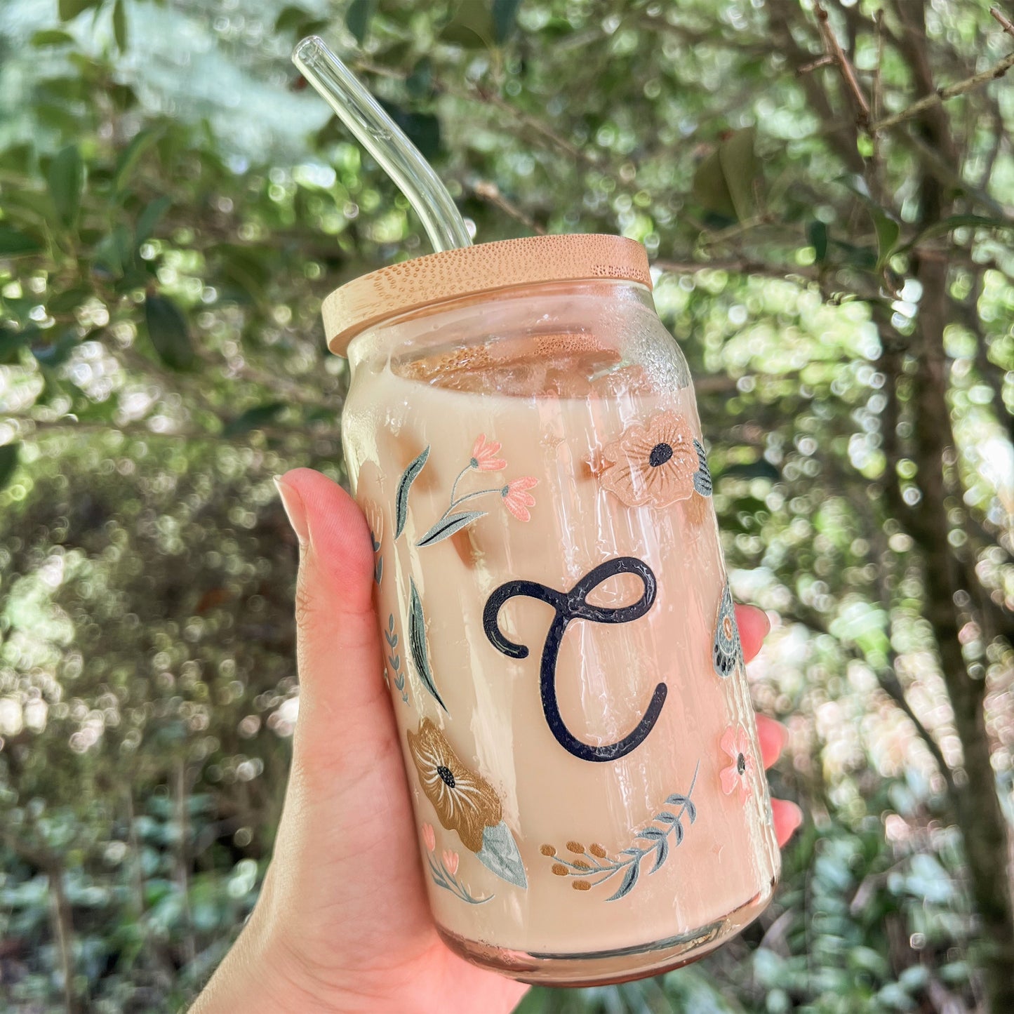 Moth and Floral Glass Tumbler